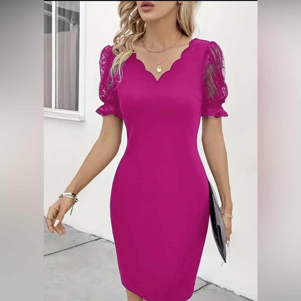 Elegant Pink Lace Sleeve Dress
